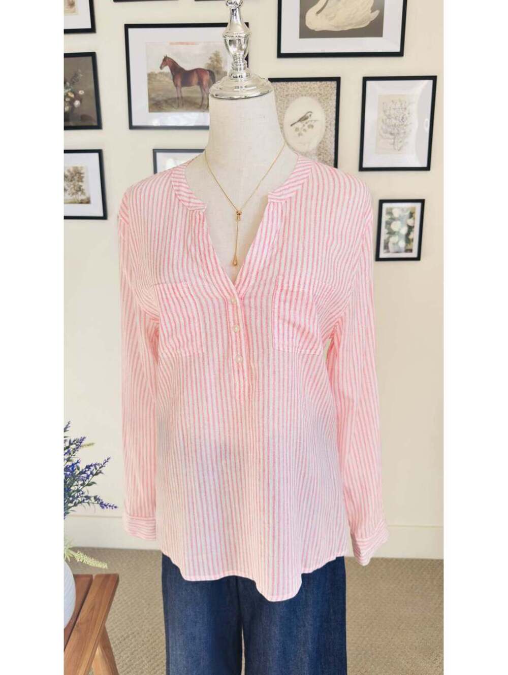 Carve Designs Pink Striped Organic Cotton Blouse Size M
